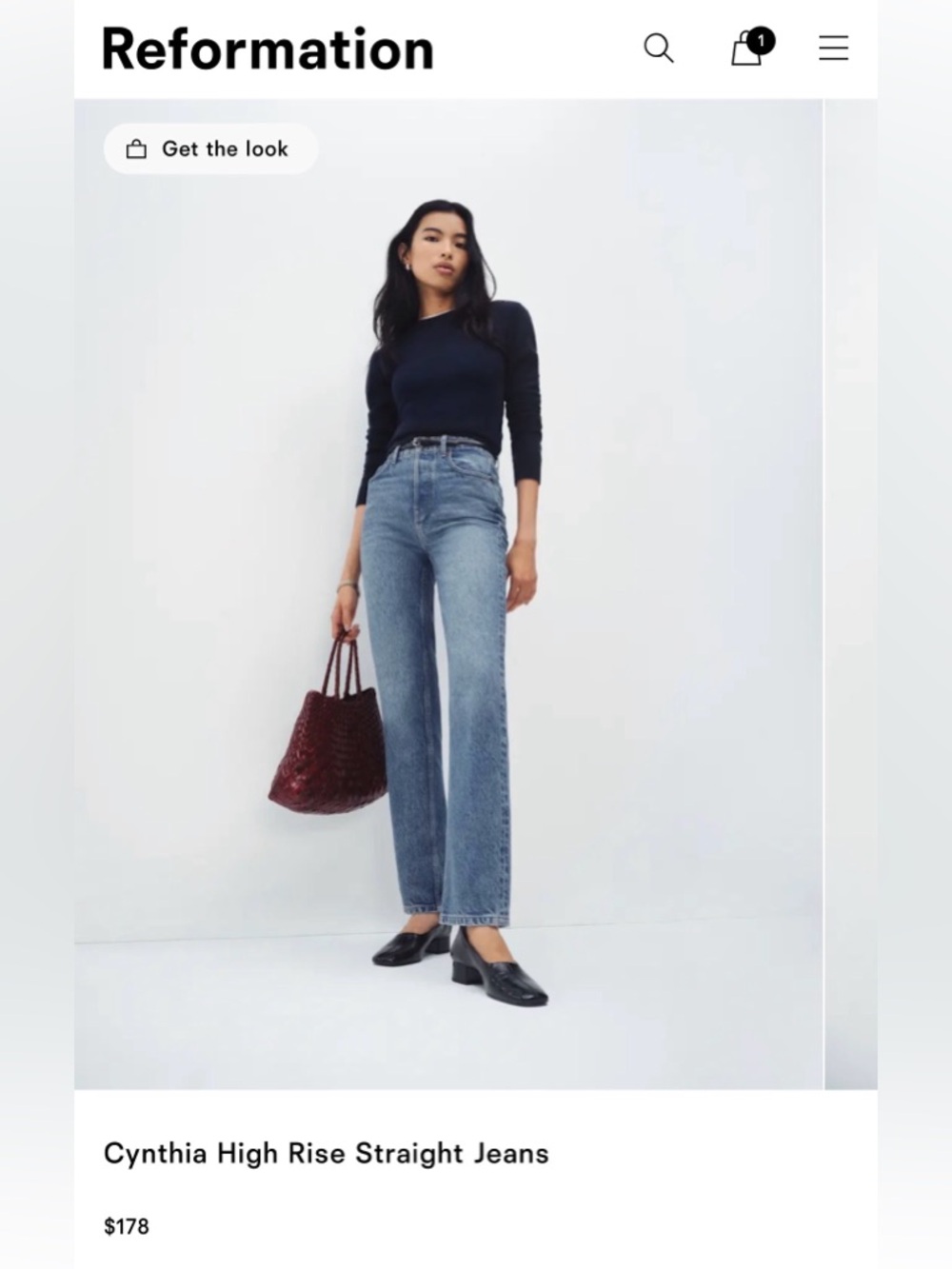 Reformation Cynthia High Rise Straight Jeans - Blue